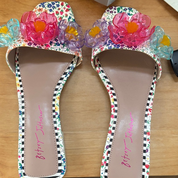 Betsey Johnson Shoes - Betsey Johnson Floral Slide Sandals with Pink and Yellow Accents